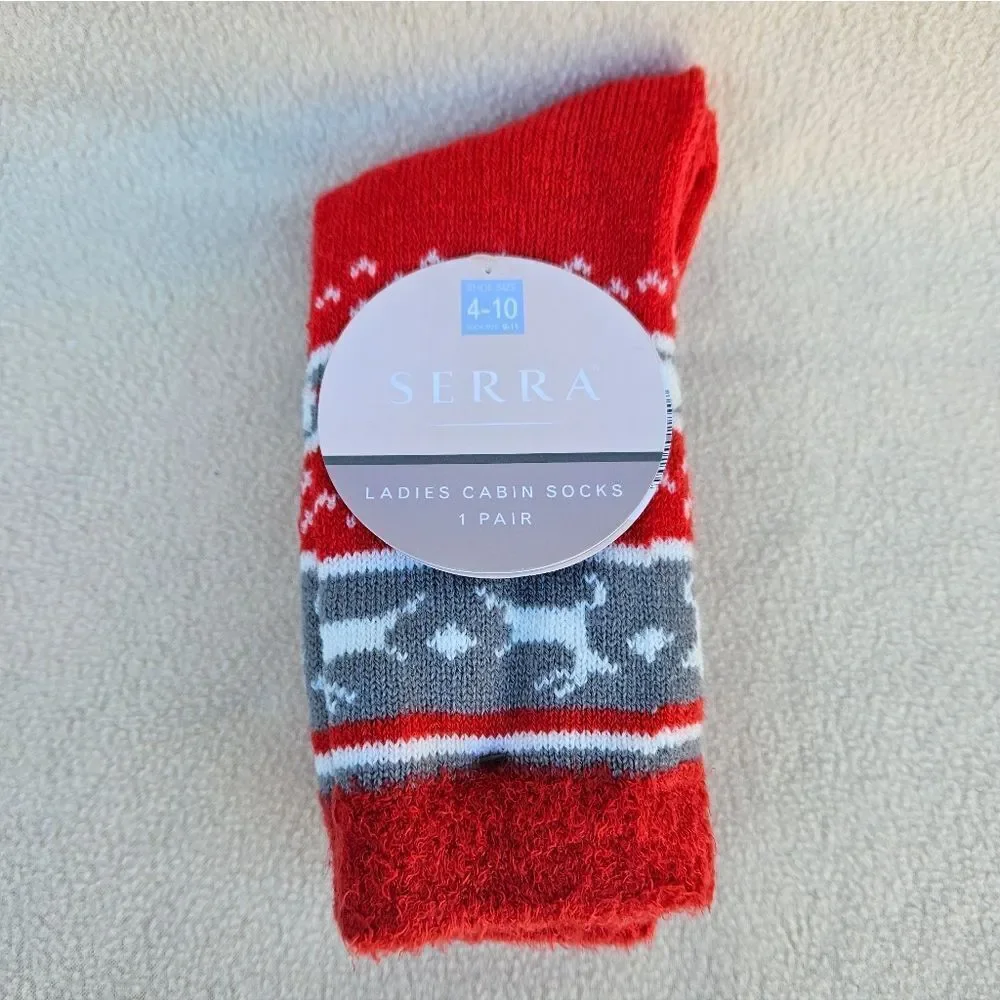 Serra Red Gray And White Cabin Socks
